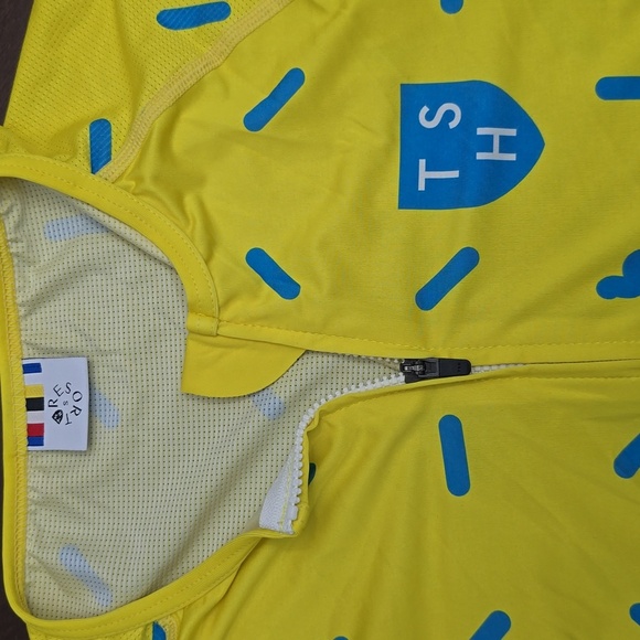 TSH Yellow and Blue Jersey Vibrant Pattern Zip Up Racing Cycling Shirt S - Picture 2 of 6